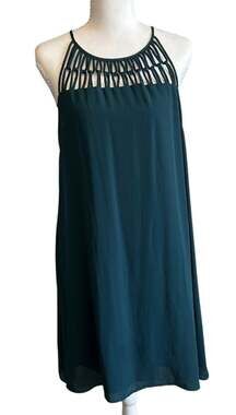 Maurices Dark Green Sleeveless Caged Neckline Swing Mini Dress